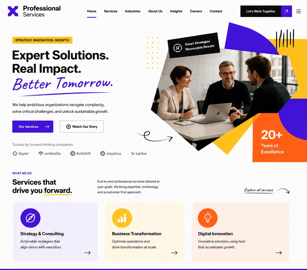Desktop professional-services website interface preview